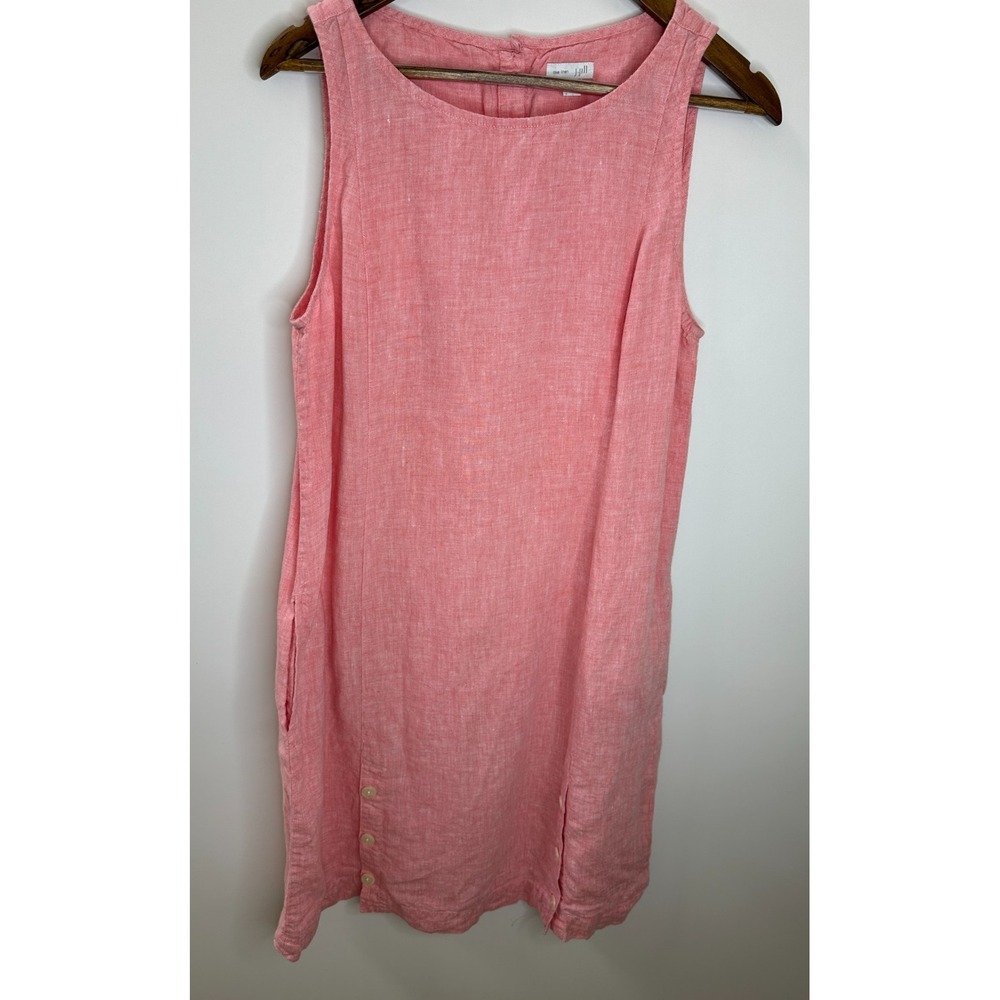 J. Jill Love Linen Shift Dress Pockets Sleeveless Button Bottom Coral Medium - Picture 11 of 11